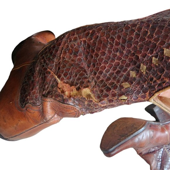 Ottorino Bossi Snakeskin Cowboy Boots Womens 7 Brown Heel Booties 37.5 - Picture 6 of 9